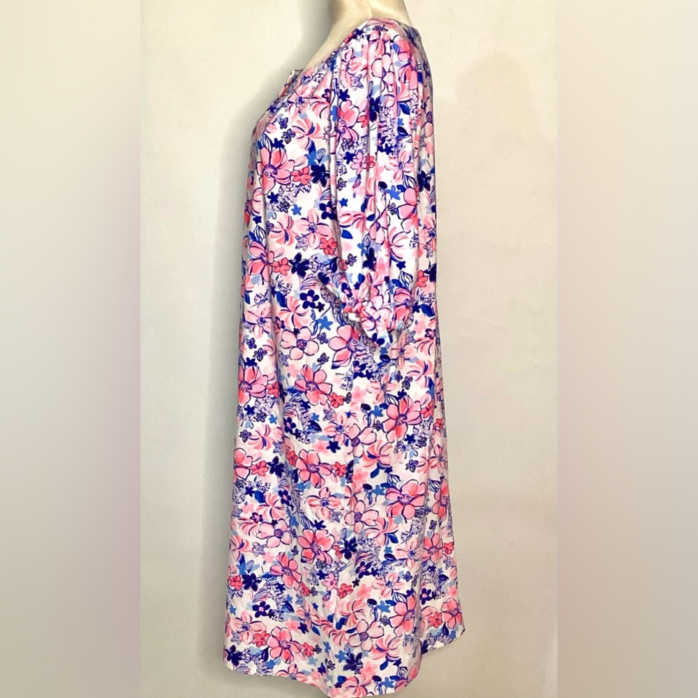 Lilly Pulitzer Pink and Blue Floral 3/4 Sleeve Cotton Dress - Picture 5 of 11